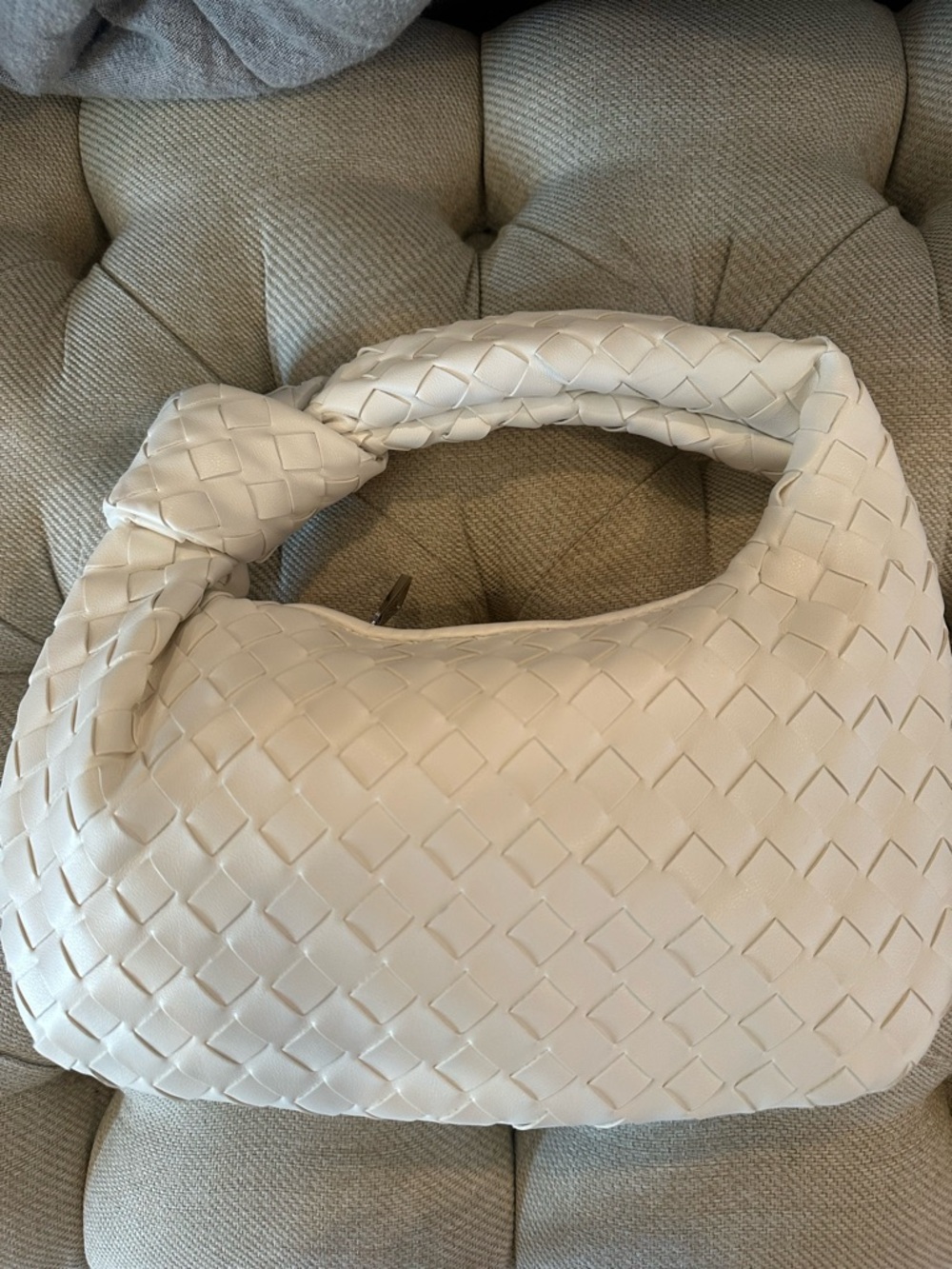 Woven Knot-Handle Shoulder Bag in white bottega jodie